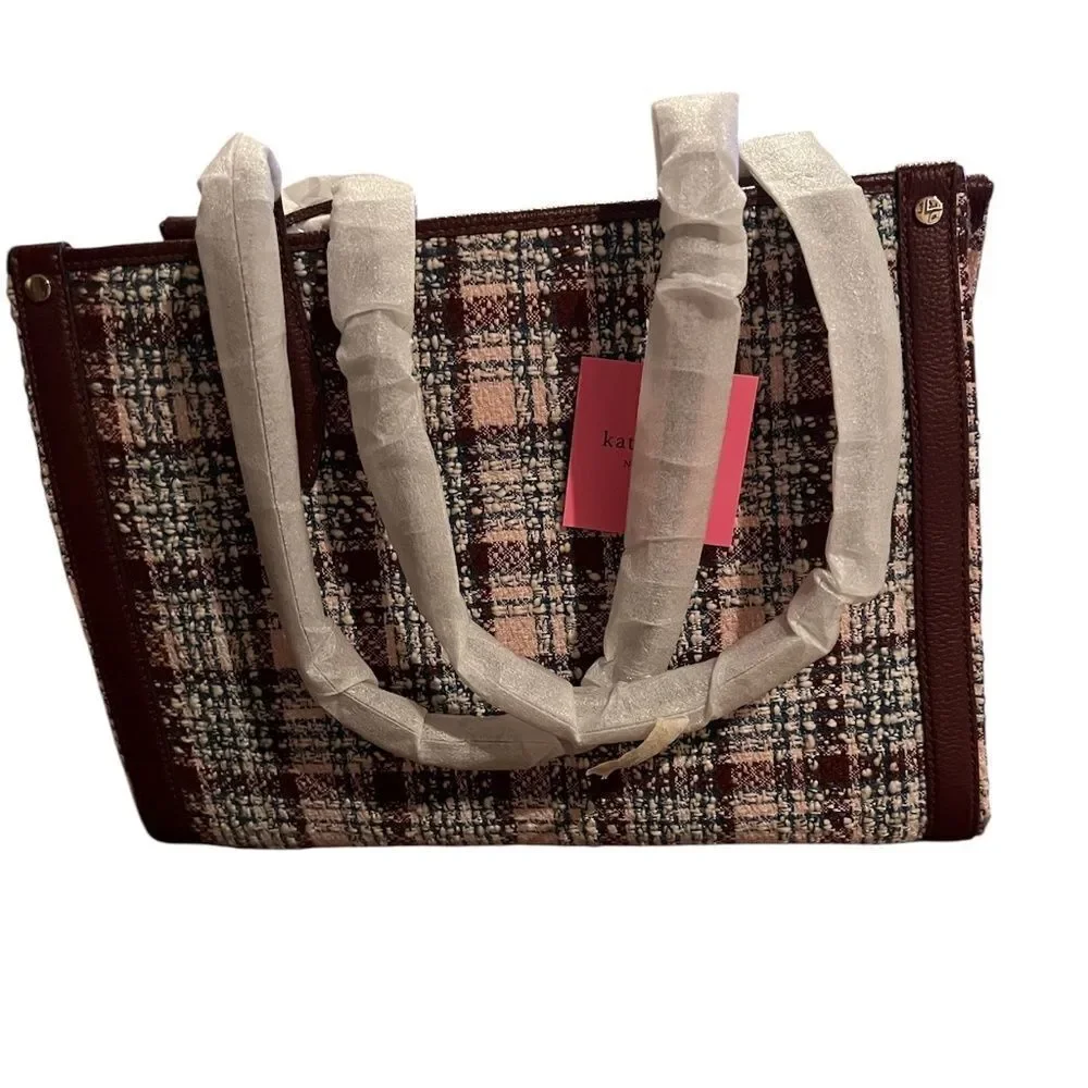 🆕 Kate Spade New York Market Tweed Fabric Medium Tote (Dark Merlot Multi) Tote